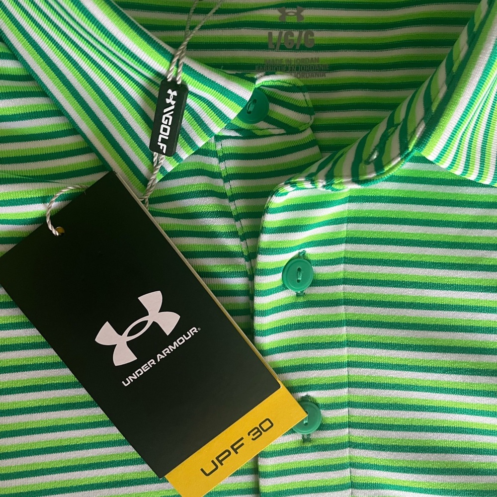 Under Armour Men's Lime and White Striped Polo
